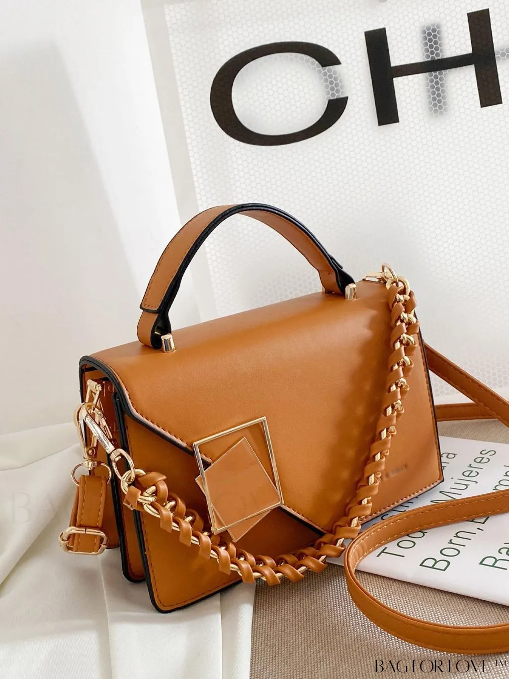 BagForLove - Compact Metallic Chain Flap Bag with Square Design