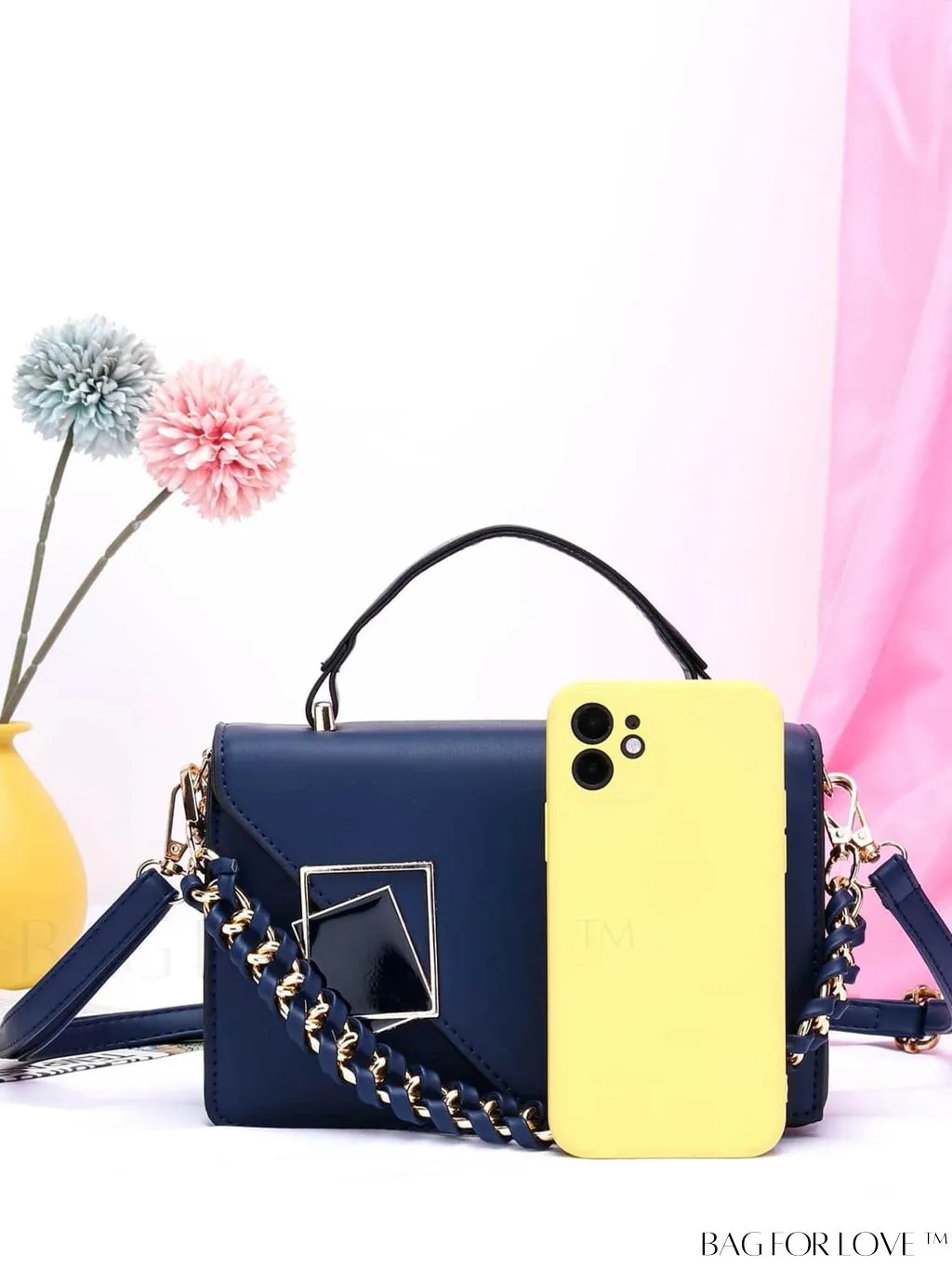 BagForLove - Compact Metallic Chain Flap Bag with Square Design