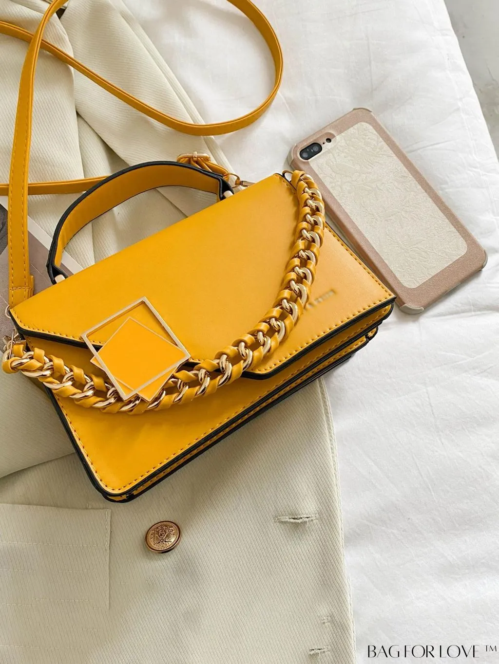 BagForLove - Compact Metallic Chain Flap Bag with Square Design