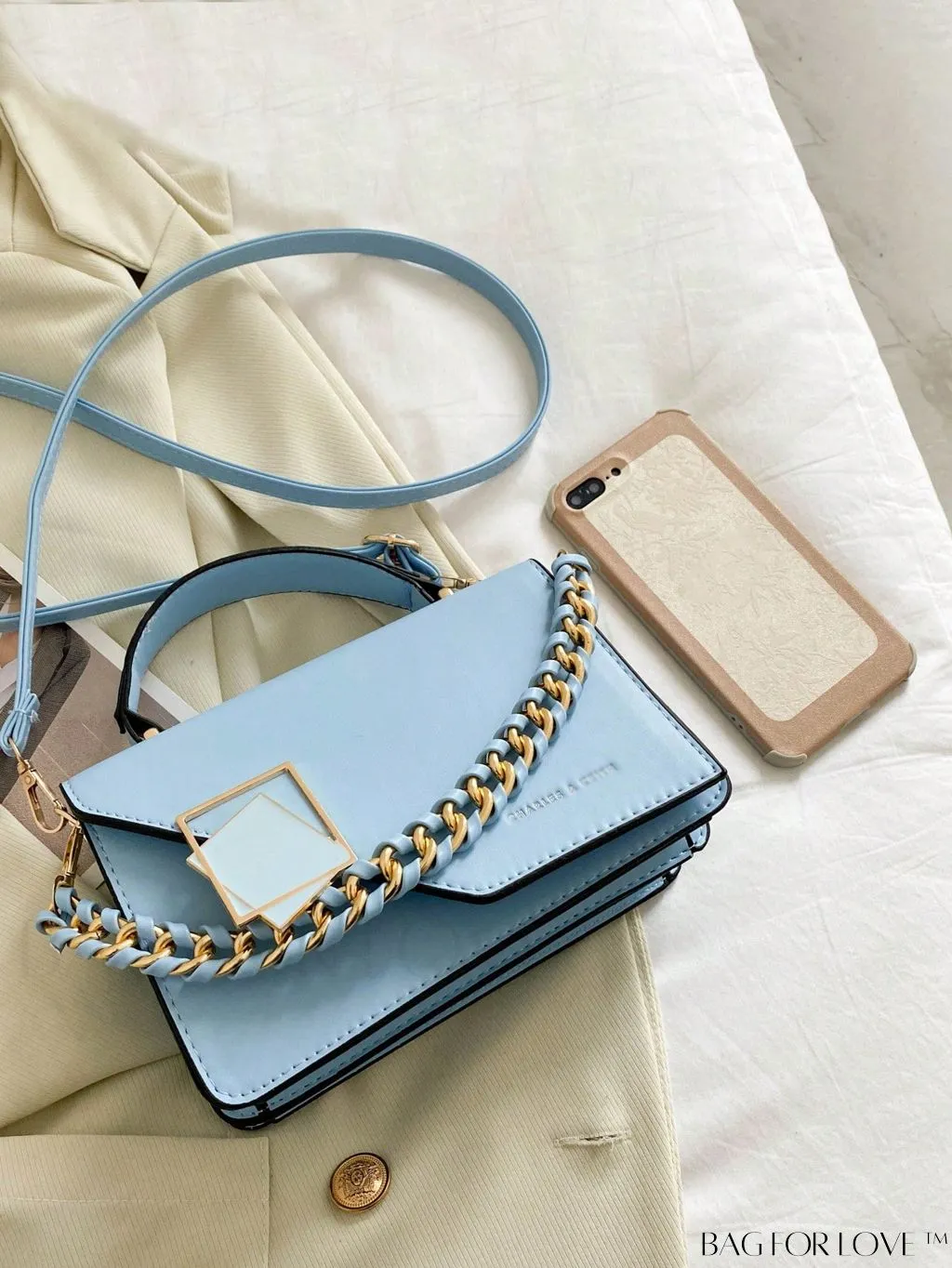BagForLove - Compact Metallic Chain Flap Bag with Square Design