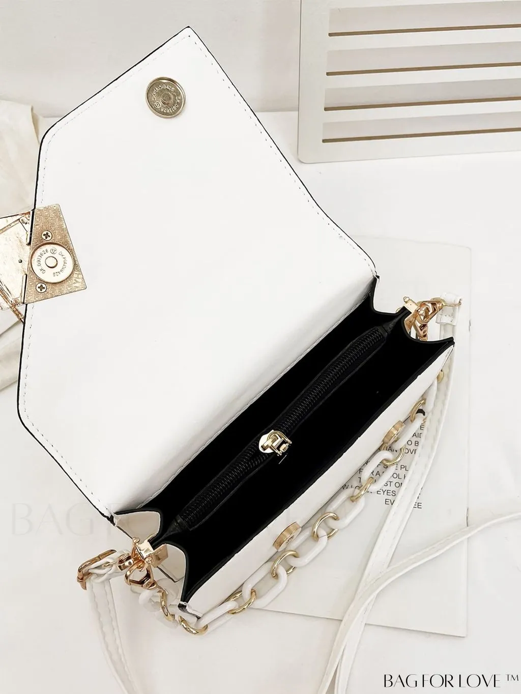 BagForLove - Compact Metallic Chain Flap Bag with Square Design