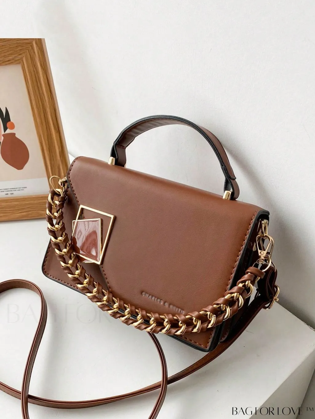 BagForLove - Compact Metallic Chain Flap Bag with Square Design