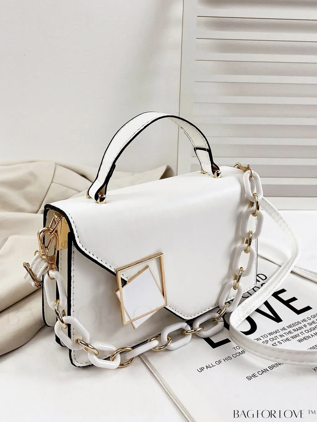 BagForLove - Compact Metallic Chain Flap Bag with Square Design