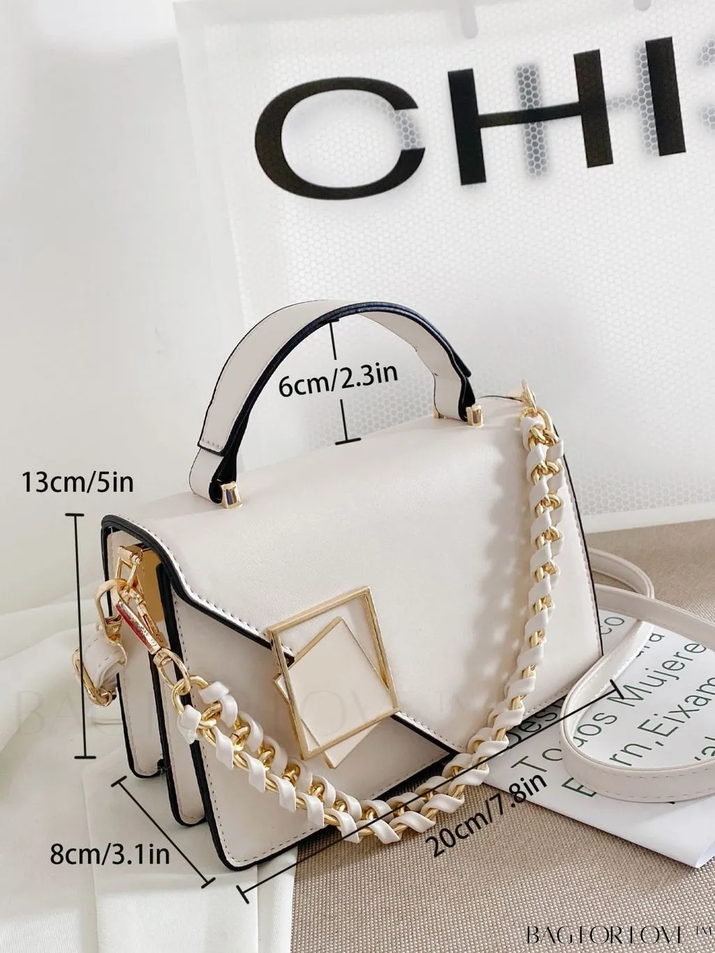 BagForLove - Compact Metallic Chain Flap Bag with Square Design