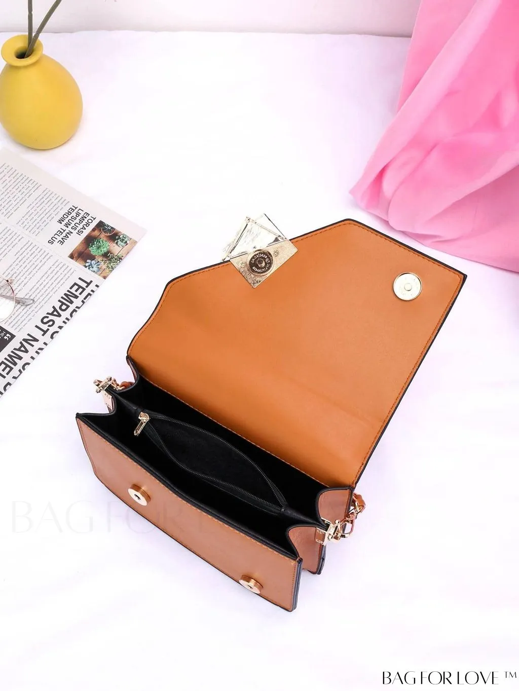 BagForLove - Compact Metallic Chain Flap Bag with Square Design