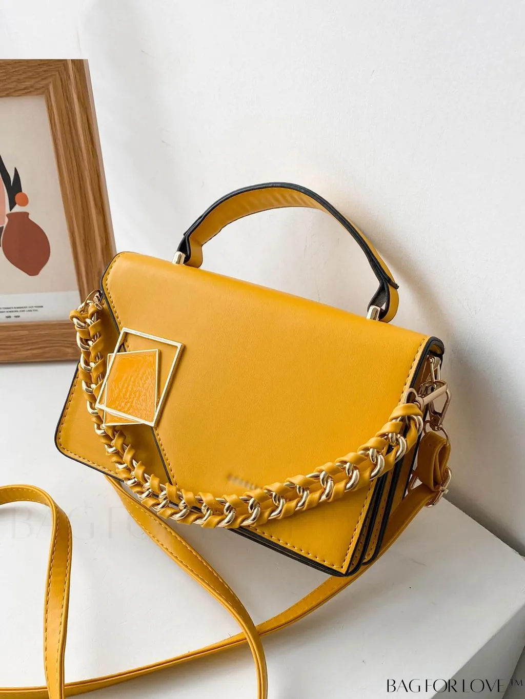 BagForLove - Compact Metallic Chain Flap Bag with Square Design
