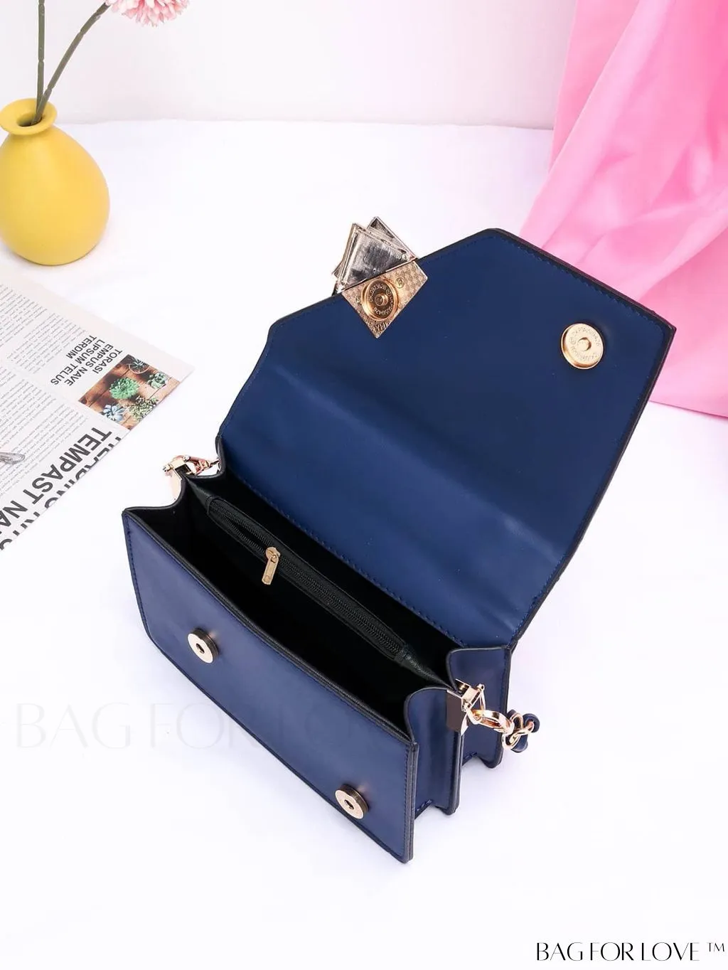 BagForLove - Compact Metallic Chain Flap Bag with Square Design
