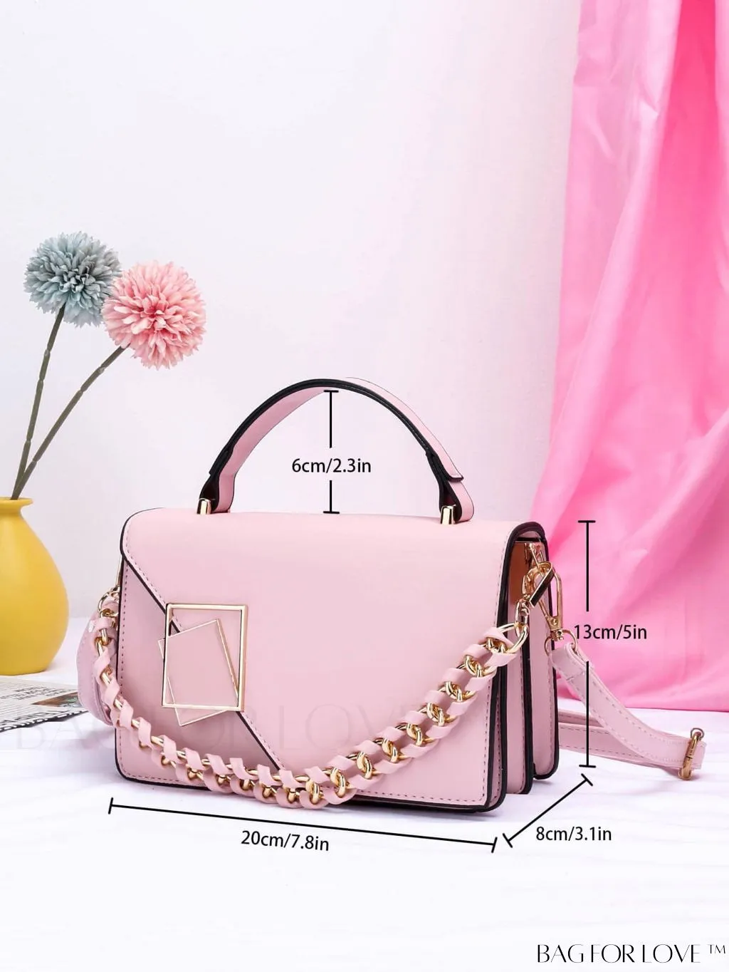 BagForLove - Compact Metallic Chain Flap Bag with Square Design