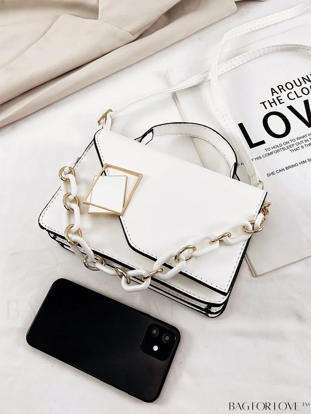BagForLove - Compact Metallic Chain Flap Bag with Square Design