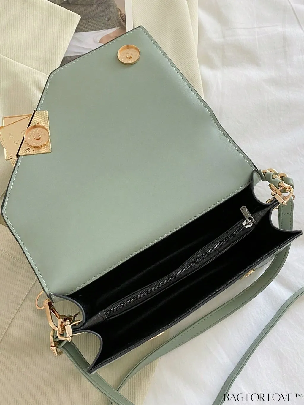 BagForLove - Compact Metallic Chain Flap Bag with Square Design