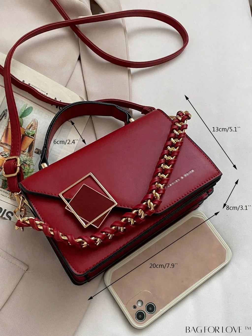 BagForLove - Compact Metallic Chain Flap Bag with Square Design