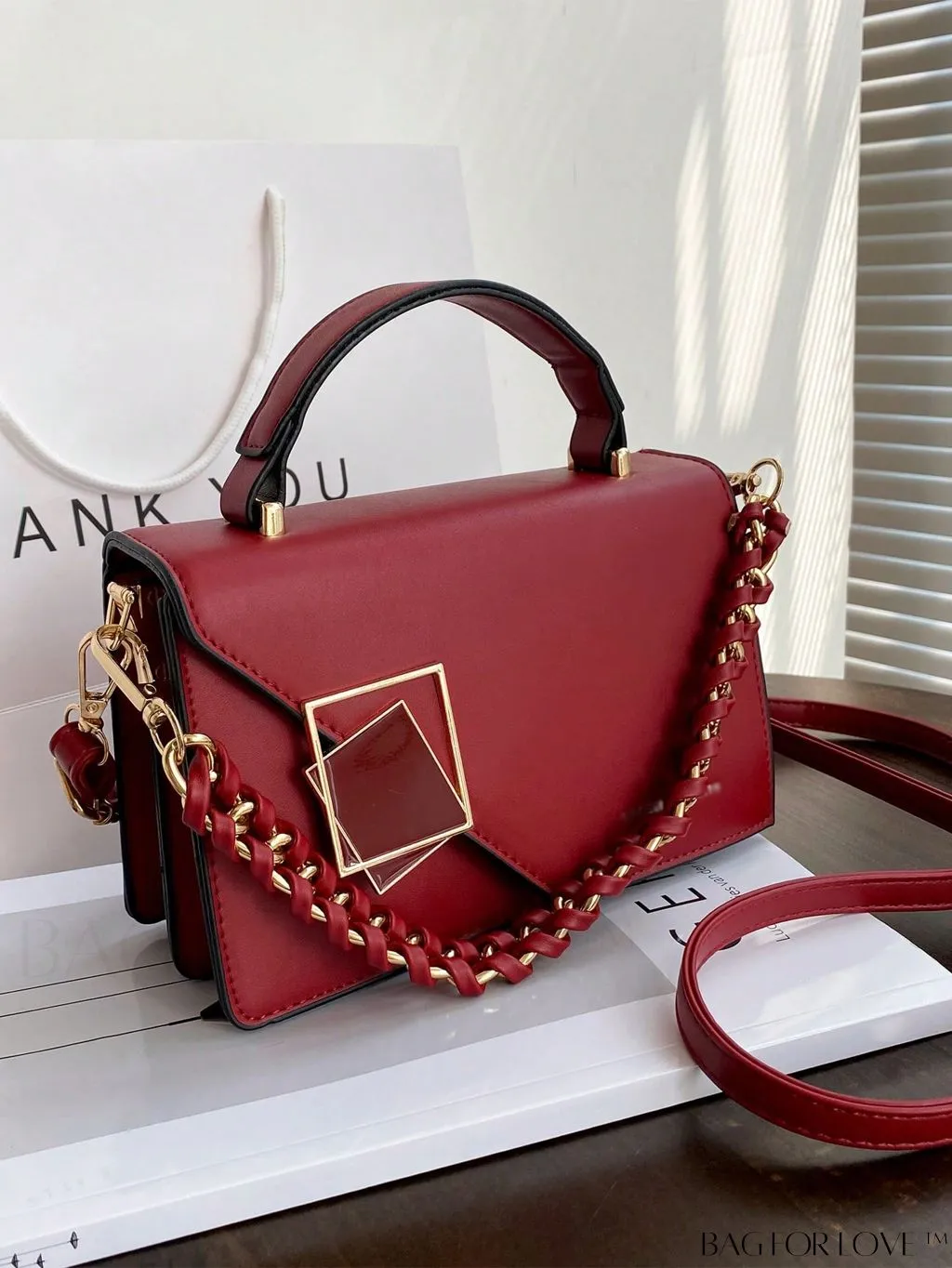BagForLove - Compact Metallic Chain Flap Bag with Square Design
