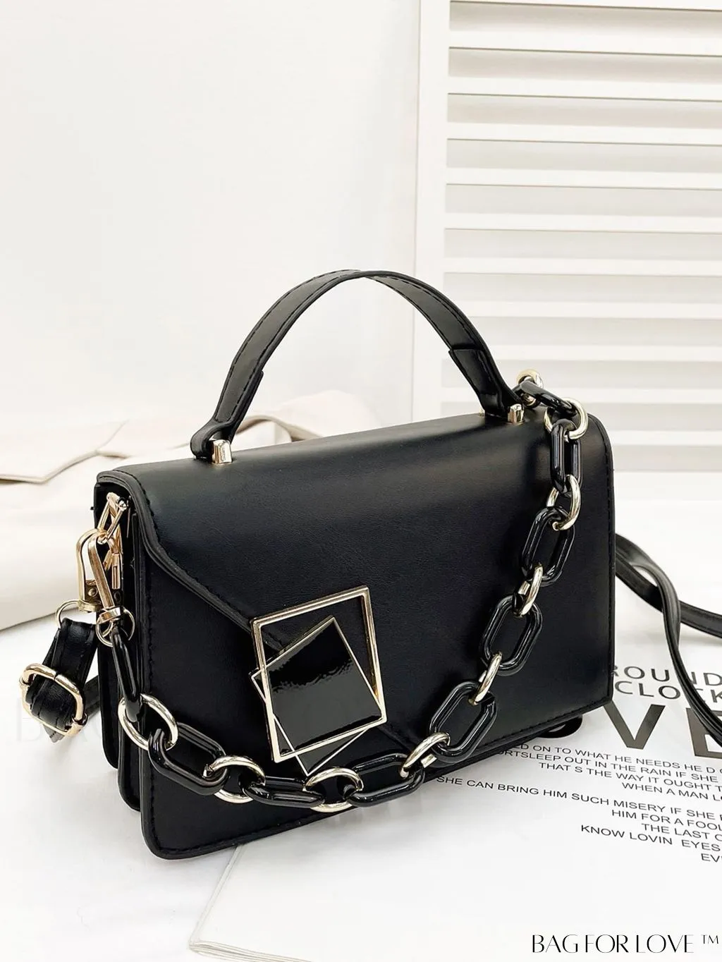 BagForLove - Compact Metallic Chain Flap Bag with Square Design