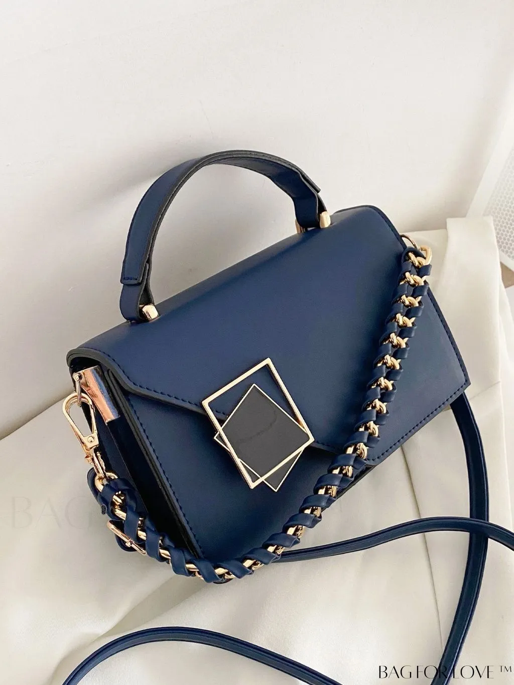 BagForLove - Compact Metallic Chain Flap Bag with Square Design