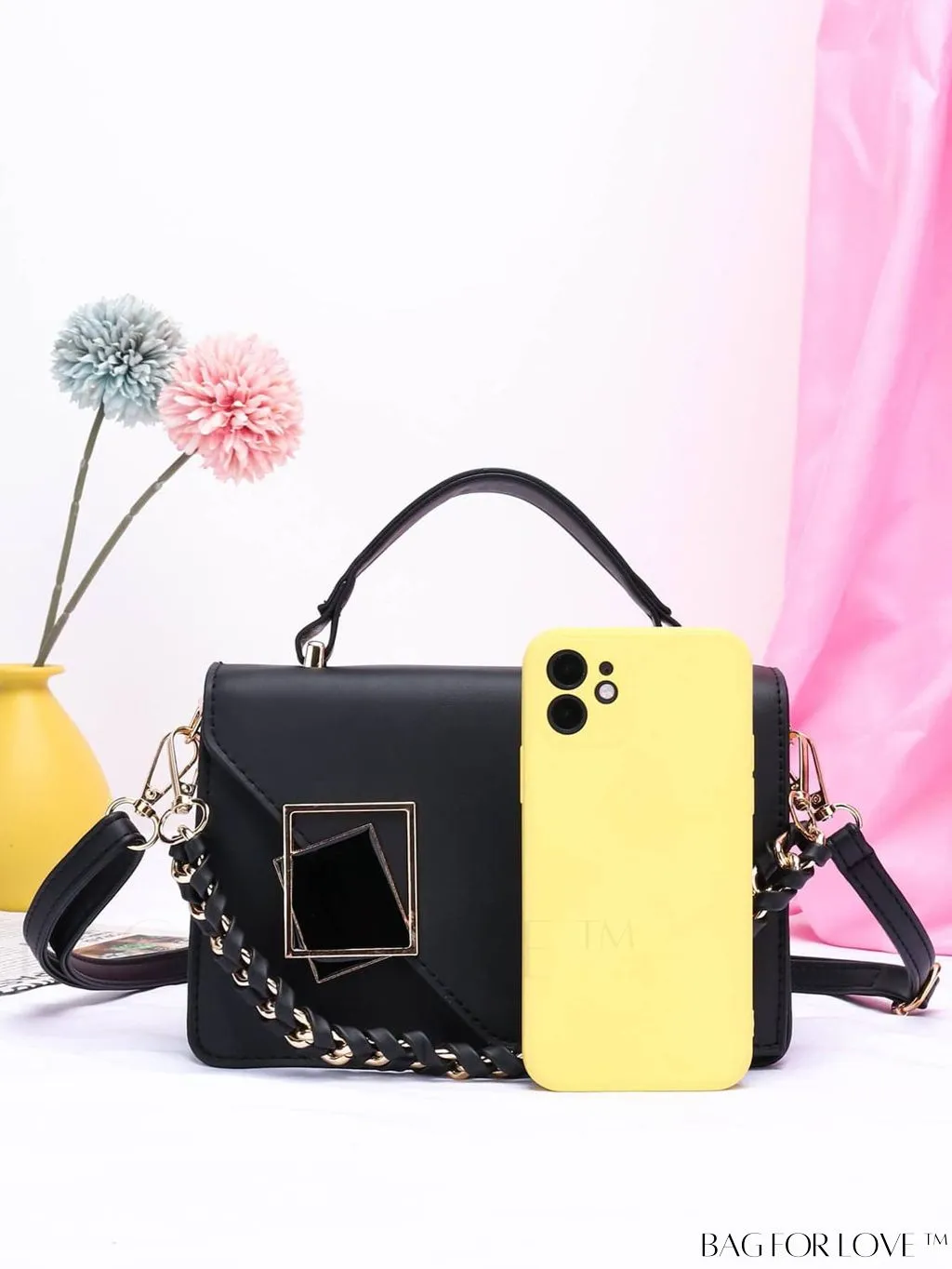 BagForLove - Compact Metallic Chain Flap Bag with Square Design