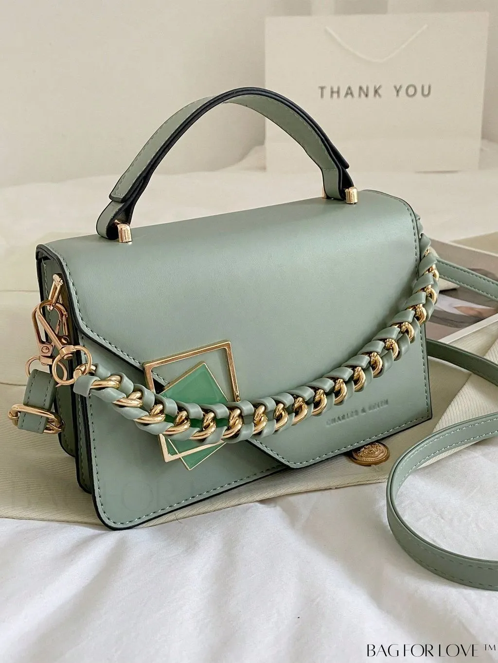 BagForLove - Compact Metallic Chain Flap Bag with Square Design