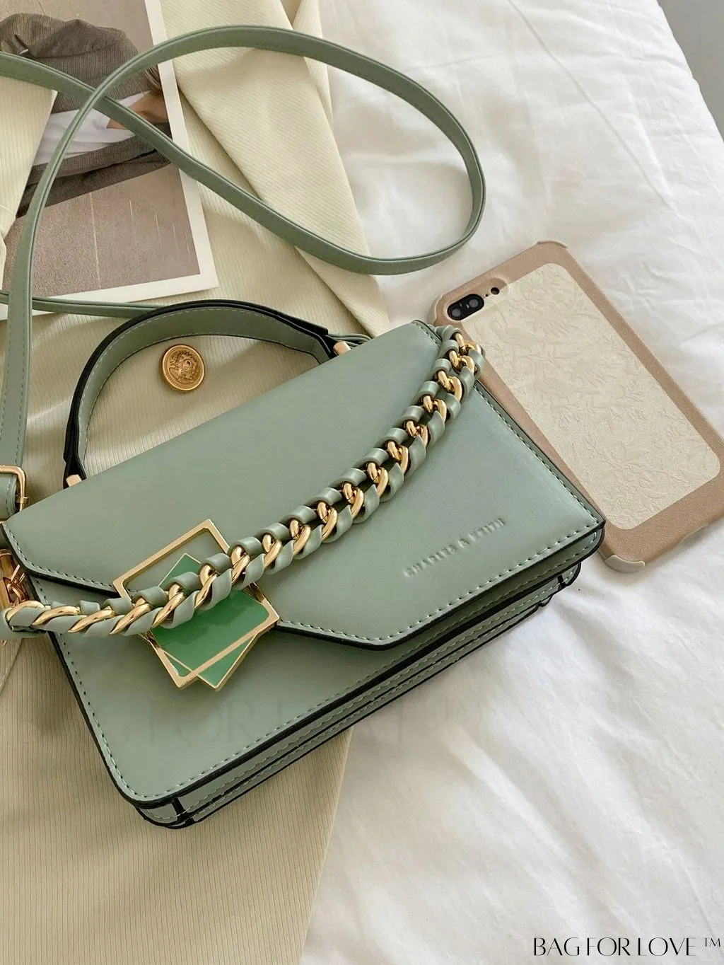 BagForLove - Compact Metallic Chain Flap Bag with Square Design