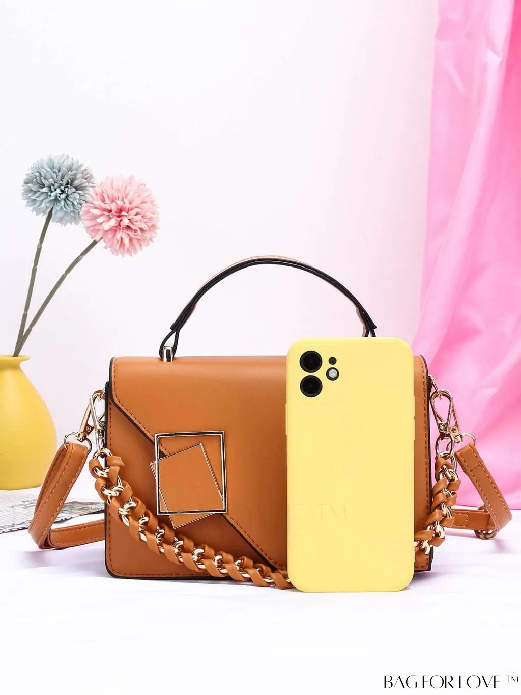 BagForLove - Compact Metallic Chain Flap Bag with Square Design
