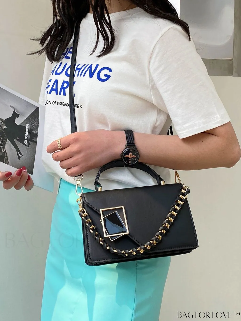 BagForLove - Compact Metallic Chain Flap Bag with Square Design