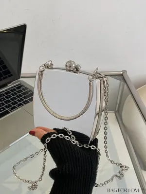 BagForLove - Compact Metallic Gloss Handbag with Avant-Garde Style and Metal Chain Strap