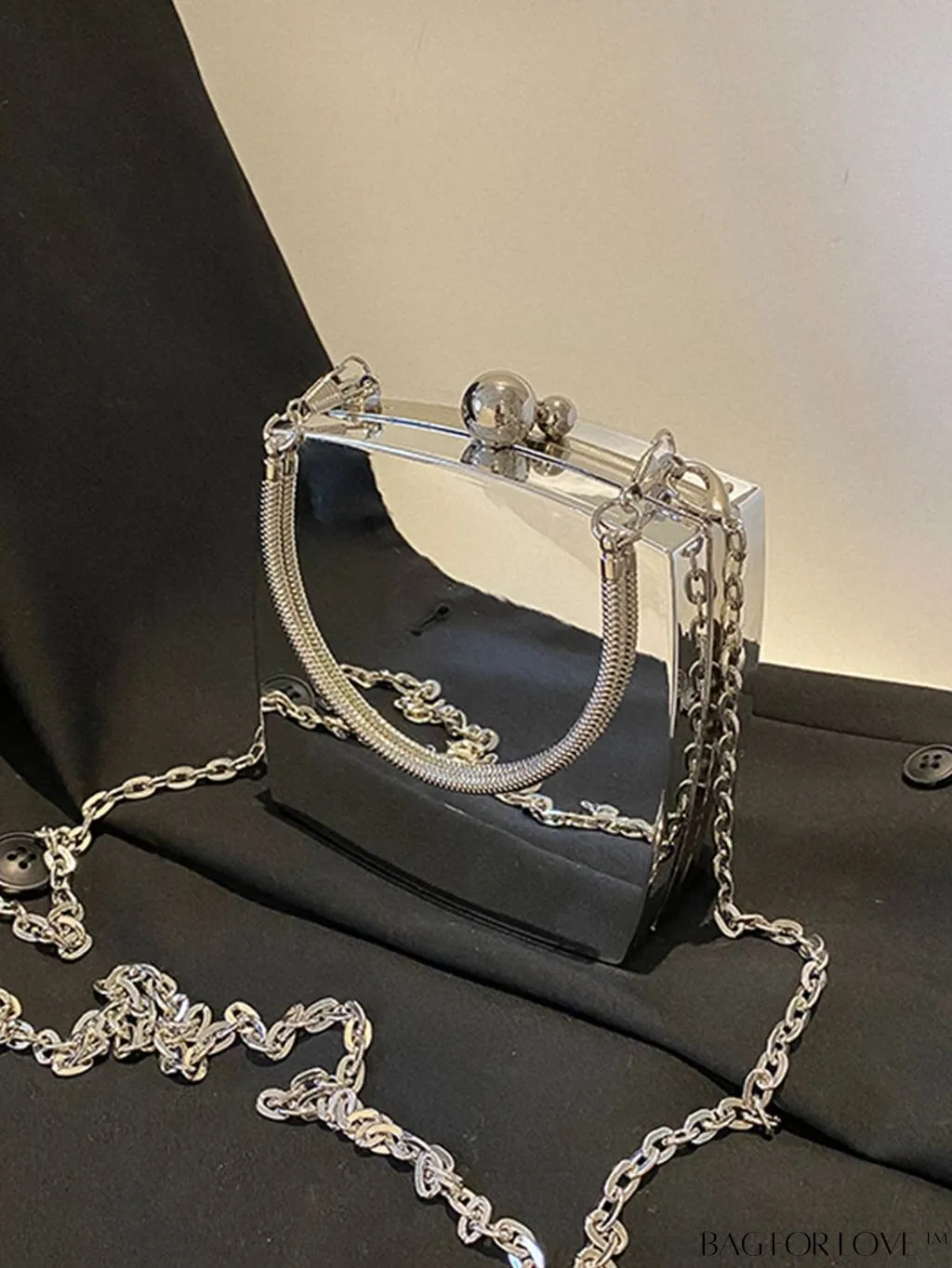 BagForLove - Compact Metallic Gloss Handbag with Avant-Garde Style and Metal Chain Strap