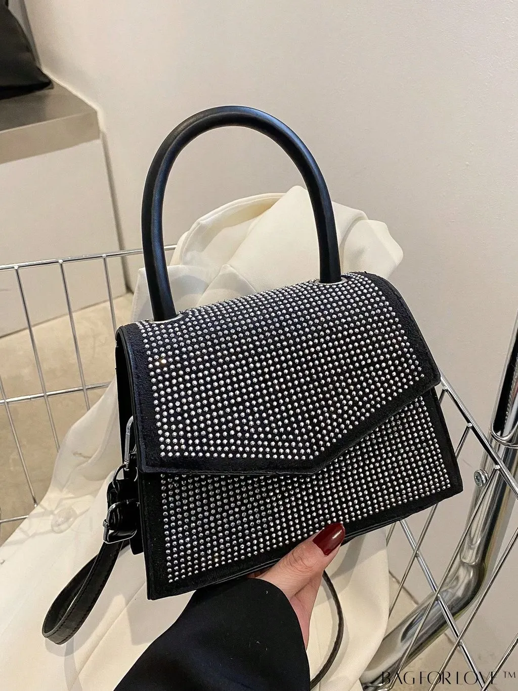 BagForLove - Compact Rivet-Embellished Shoulder Tote with Adjustable Strap