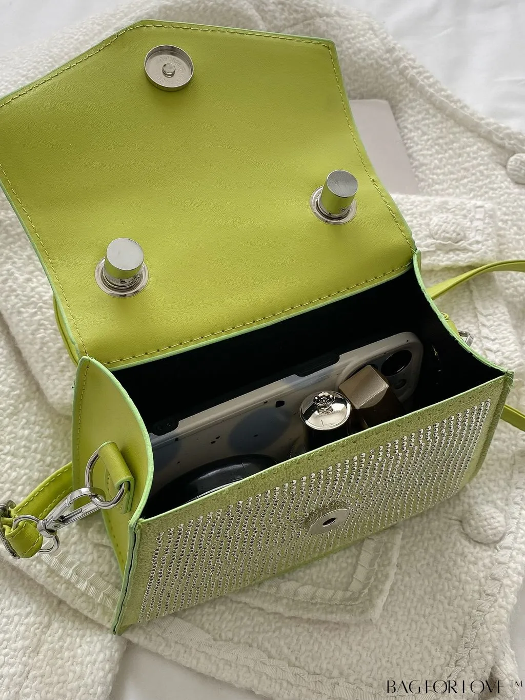 BagForLove - Compact Rivet-Embellished Shoulder Tote with Adjustable Strap