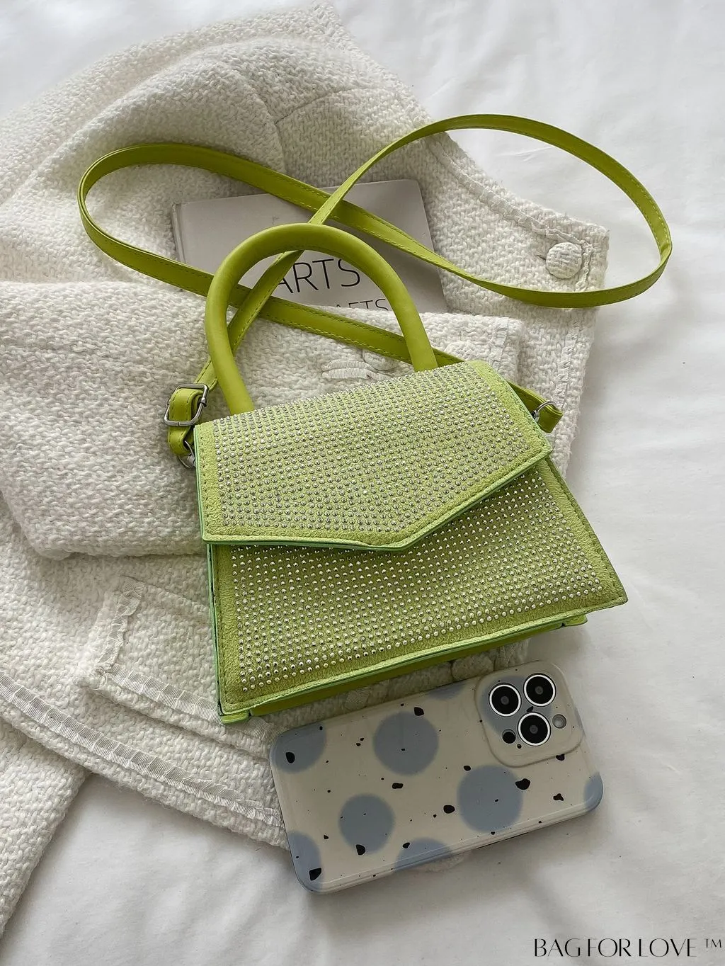 BagForLove - Compact Rivet-Embellished Shoulder Tote with Adjustable Strap