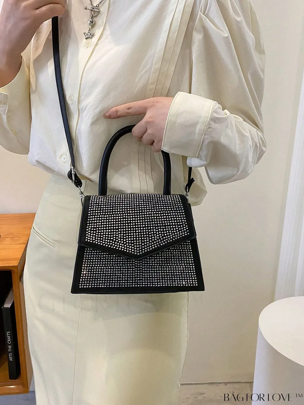 BagForLove - Compact Rivet-Embellished Shoulder Tote with Adjustable Strap