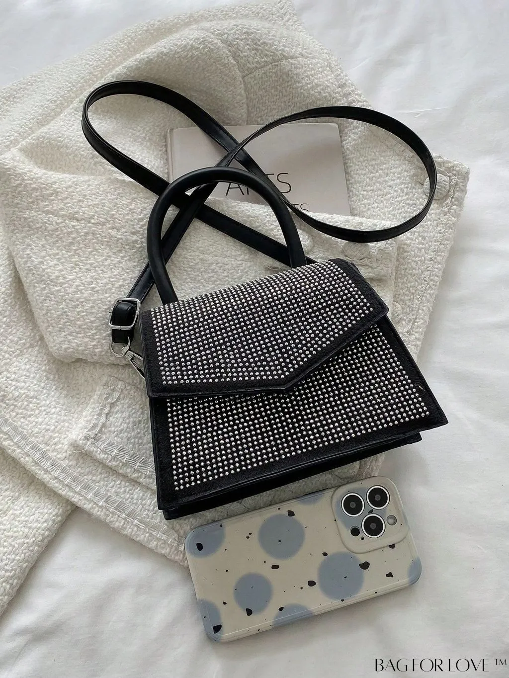 BagForLove - Compact Rivet-Embellished Shoulder Tote with Adjustable Strap