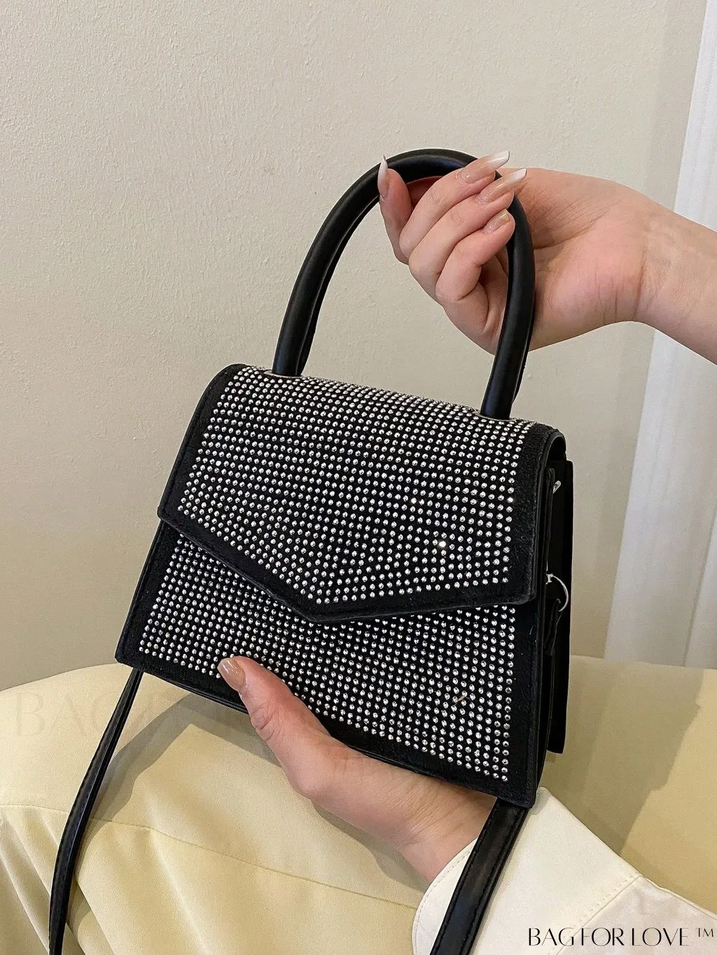 BagForLove - Compact Rivet-Embellished Shoulder Tote with Adjustable Strap