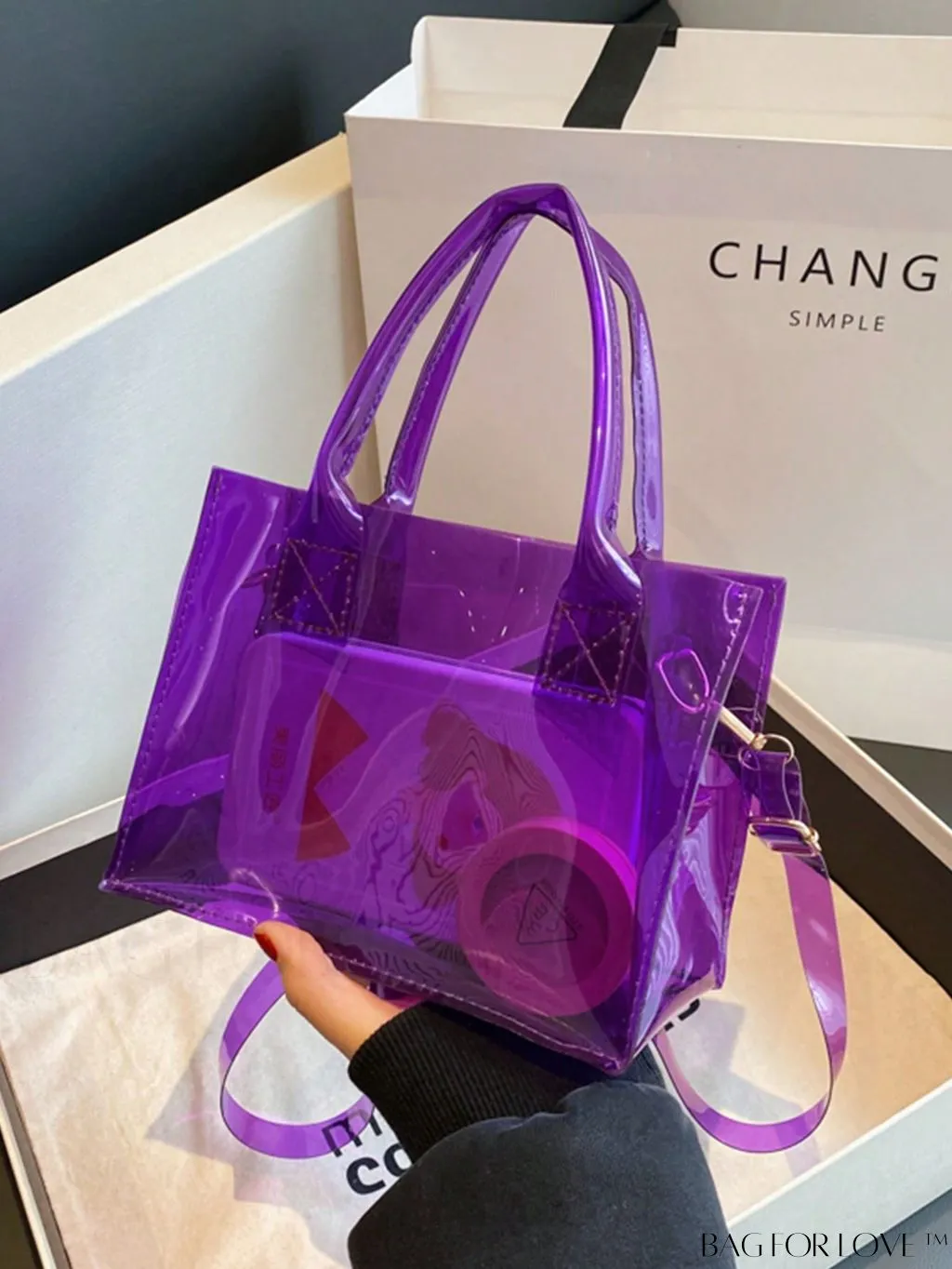 BagForLove - Compact Transparent Purple PVC Mini Tote Bag