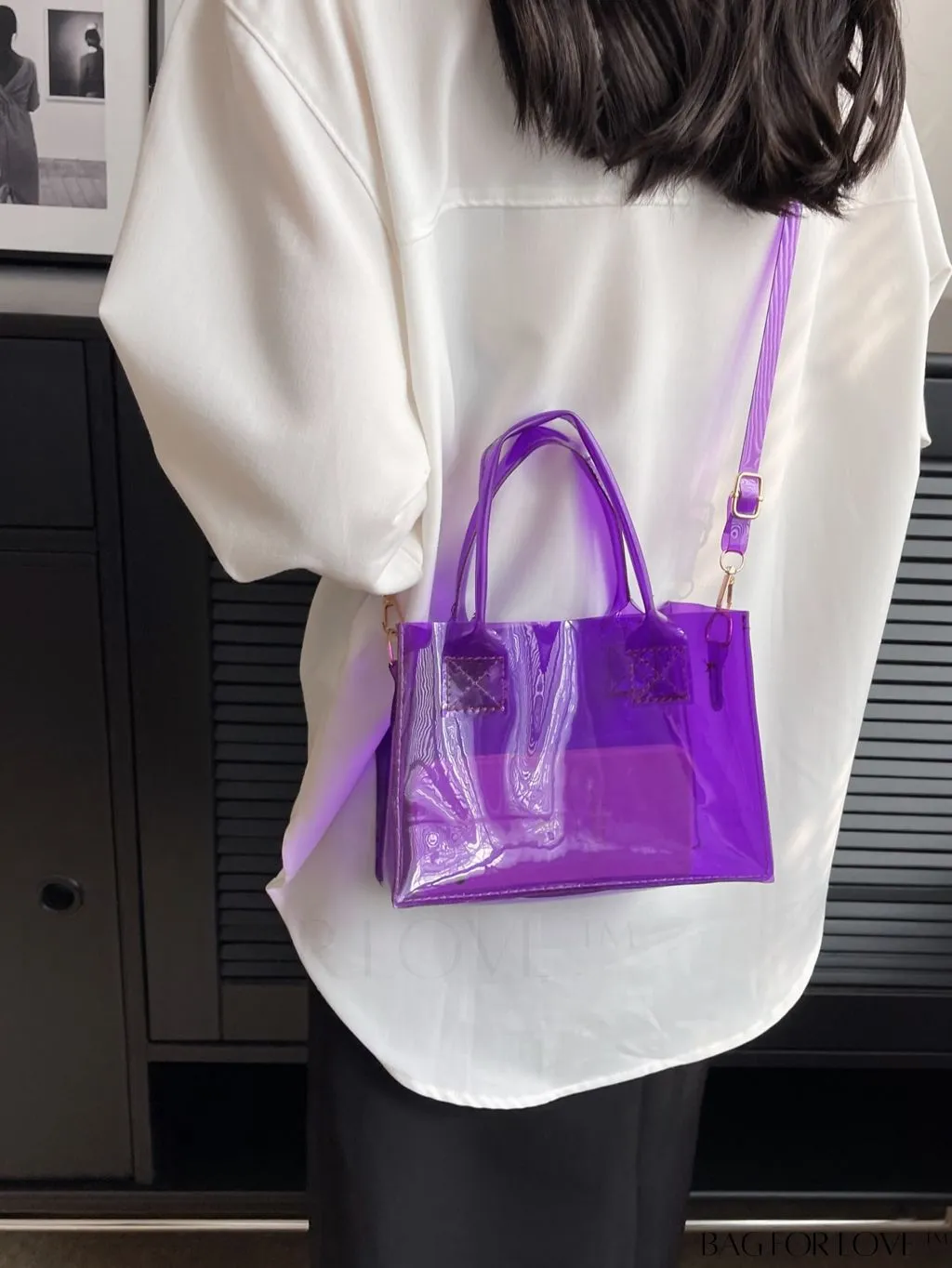 BagForLove - Compact Transparent Purple PVC Mini Tote Bag
