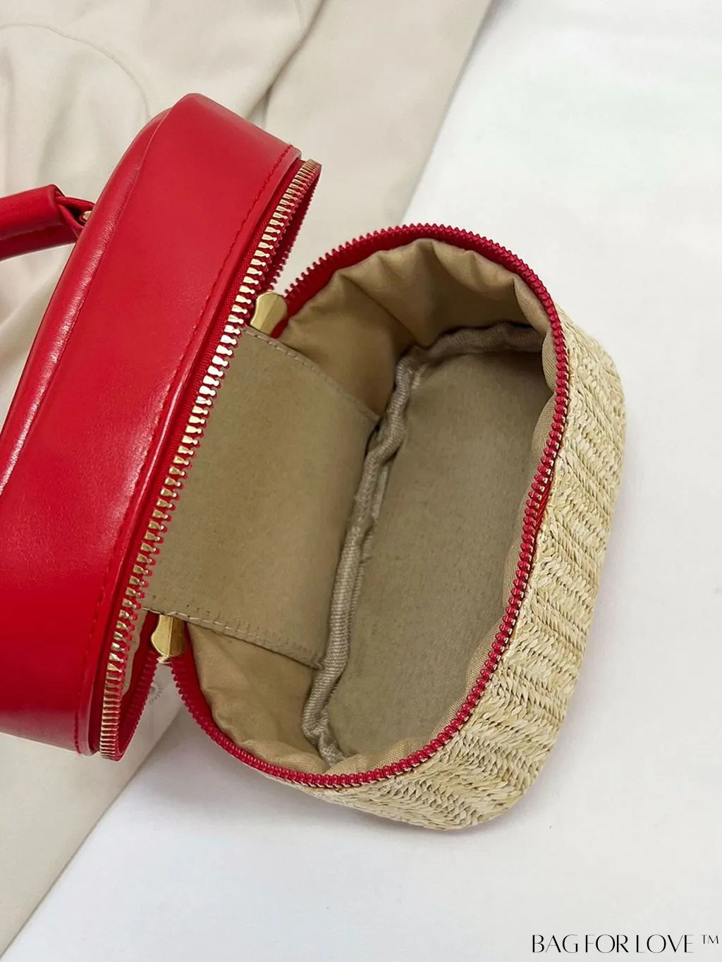 BagForLove - Compact Vacation-Inspired Straw Handbag: Adjustable Contrast Color Shoulder Strap