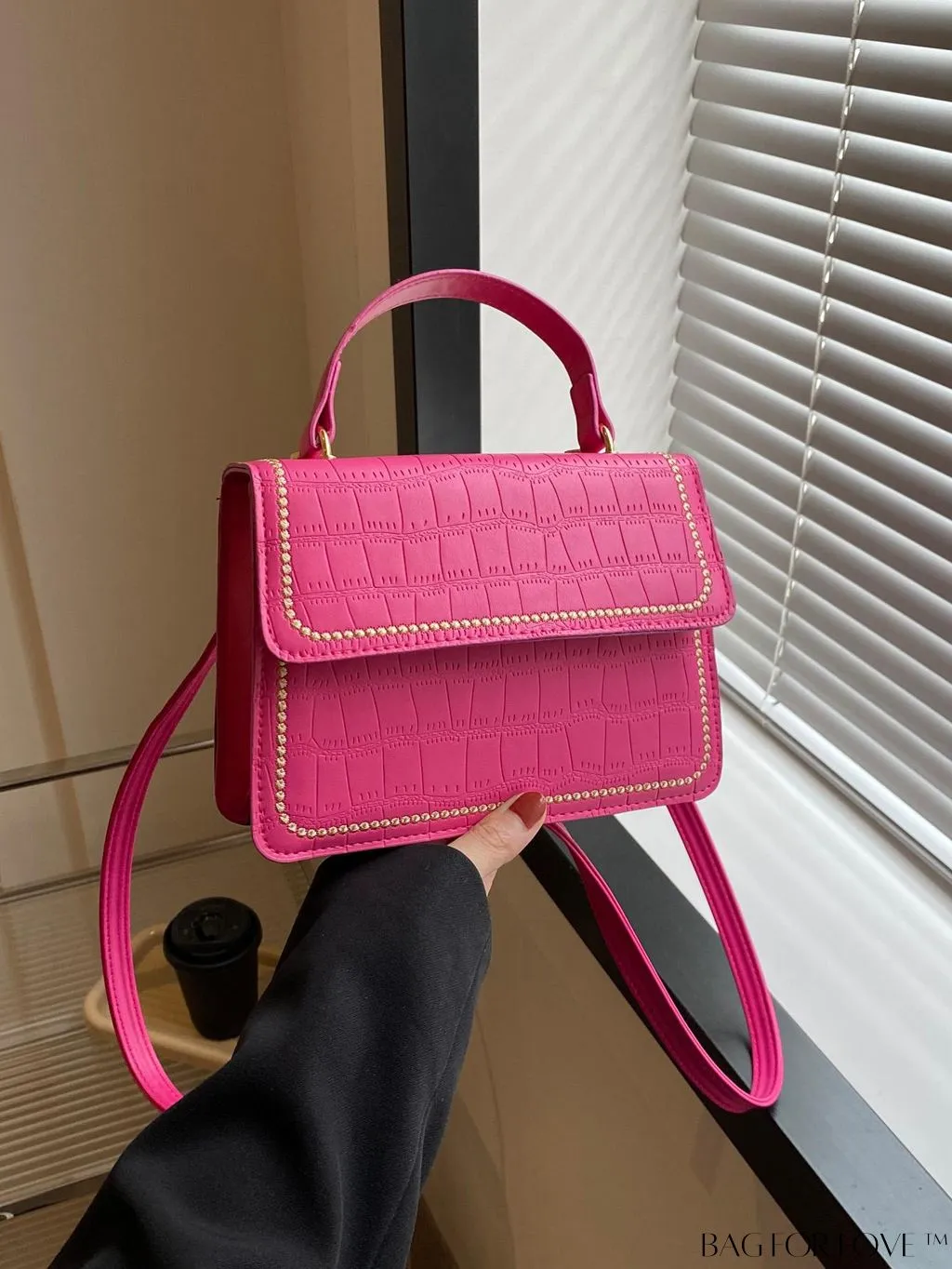 BagForLove - Crocodile Embossed Square Mini Bag with Top Handle