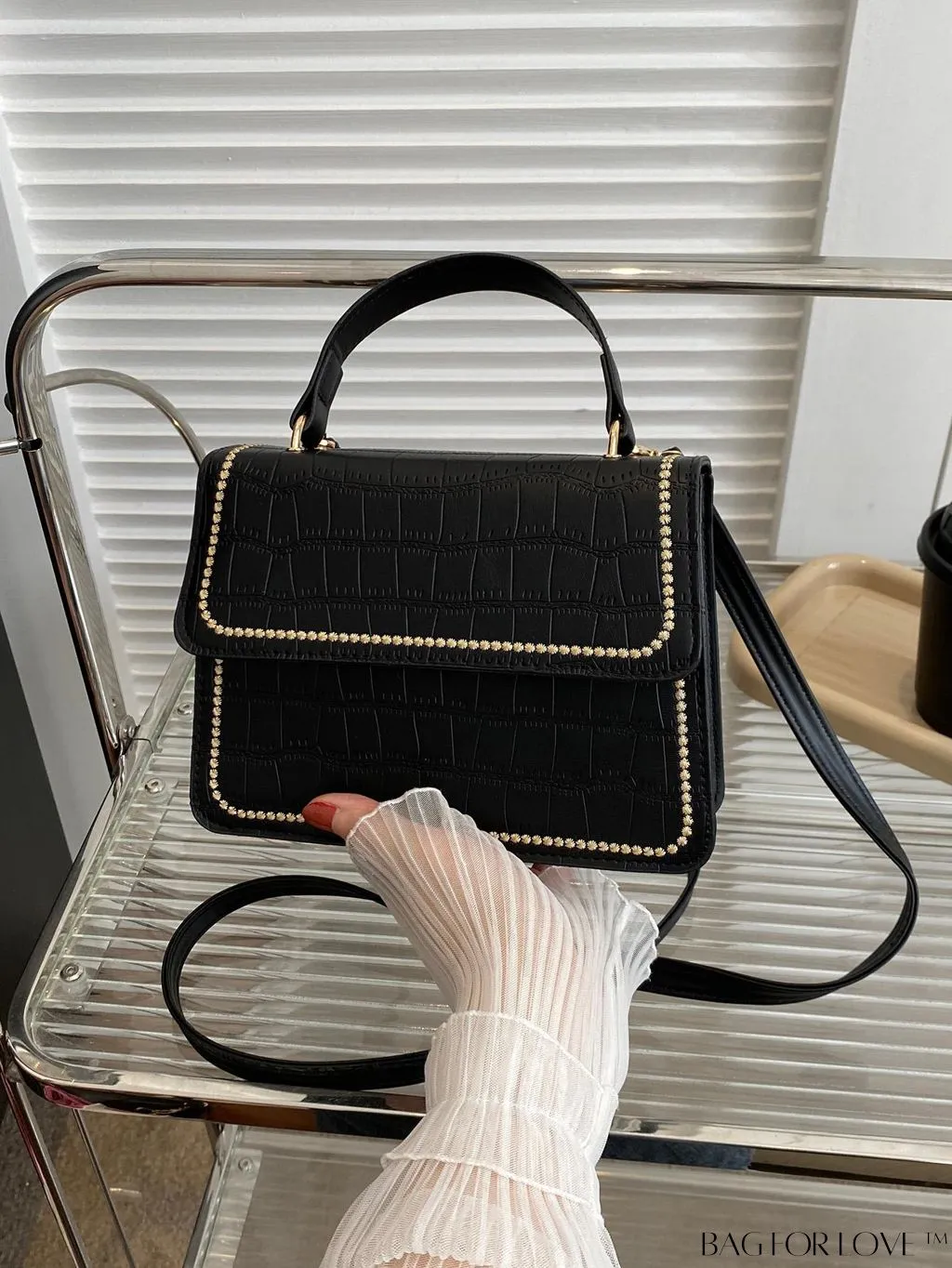 BagForLove - Crocodile Embossed Square Mini Bag with Top Handle