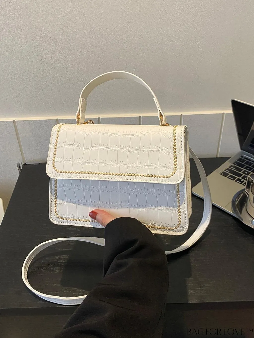 BagForLove - Crocodile Embossed Square Mini Bag with Top Handle