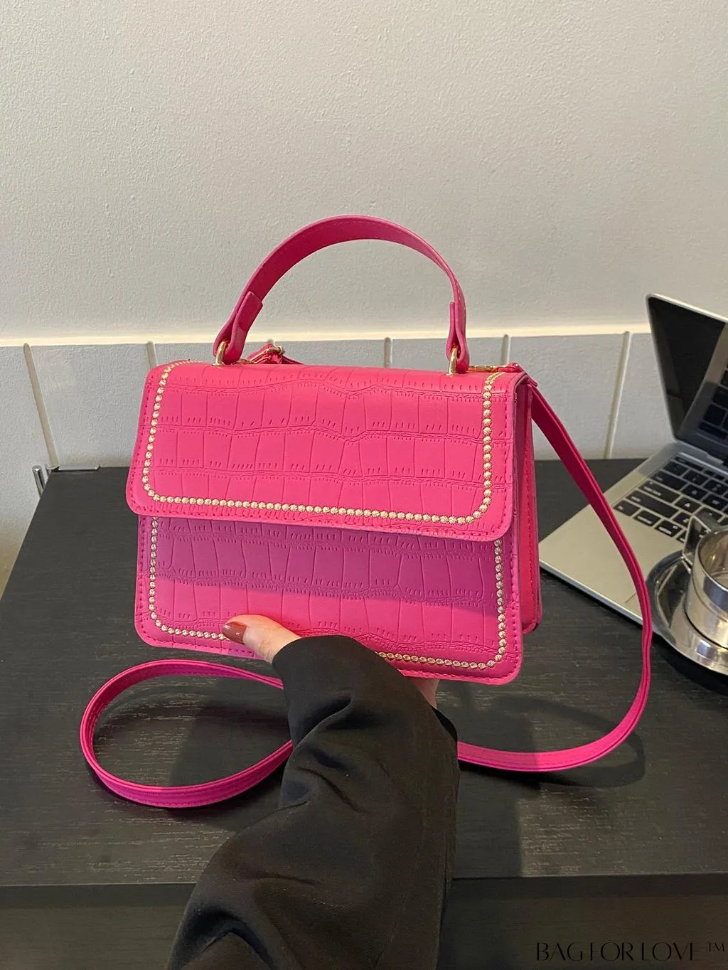 BagForLove - Crocodile Embossed Square Mini Bag with Top Handle