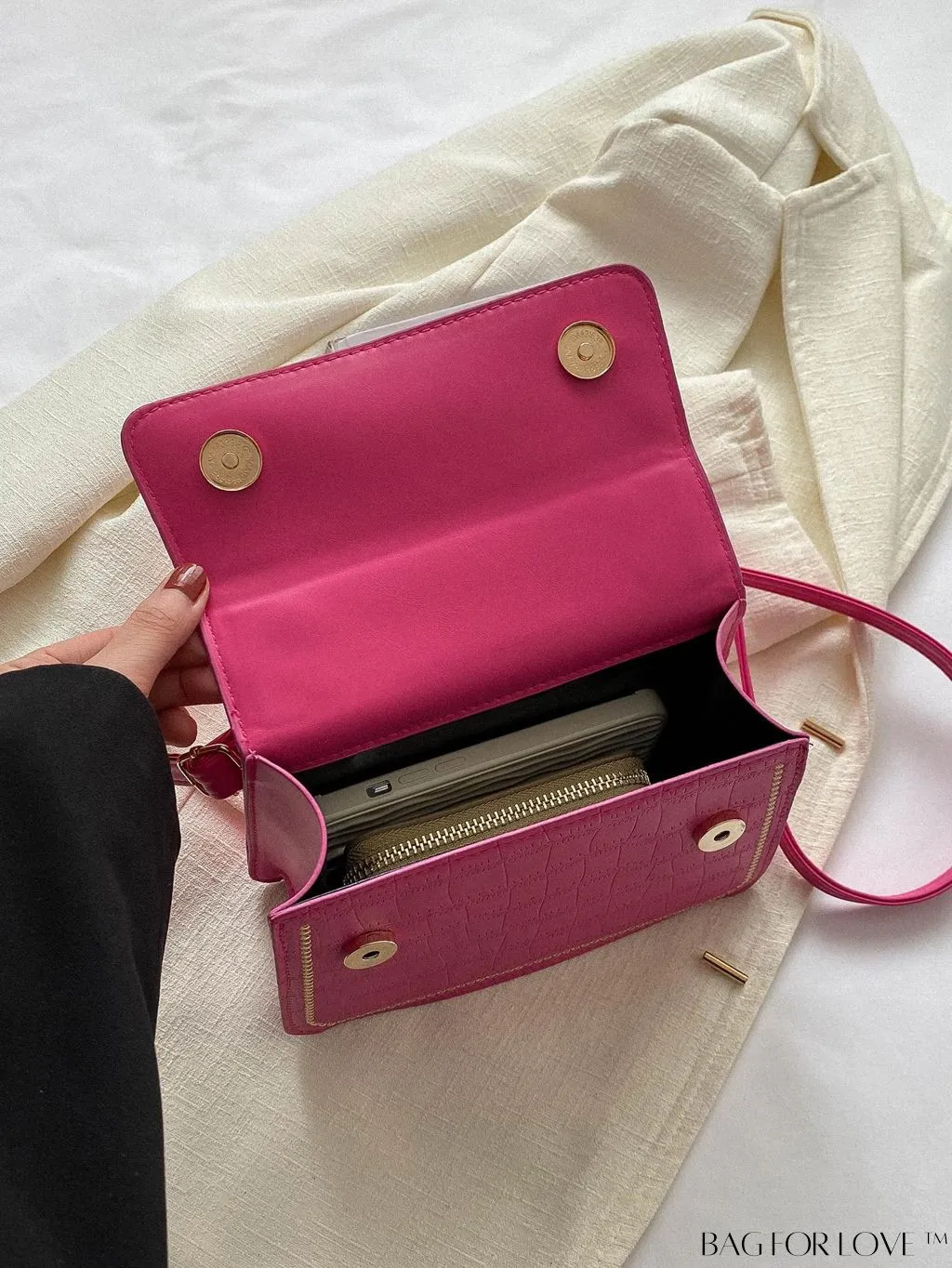 BagForLove - Crocodile Embossed Square Mini Bag with Top Handle