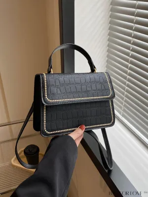 BagForLove - Crocodile Embossed Square Mini Bag with Top Handle