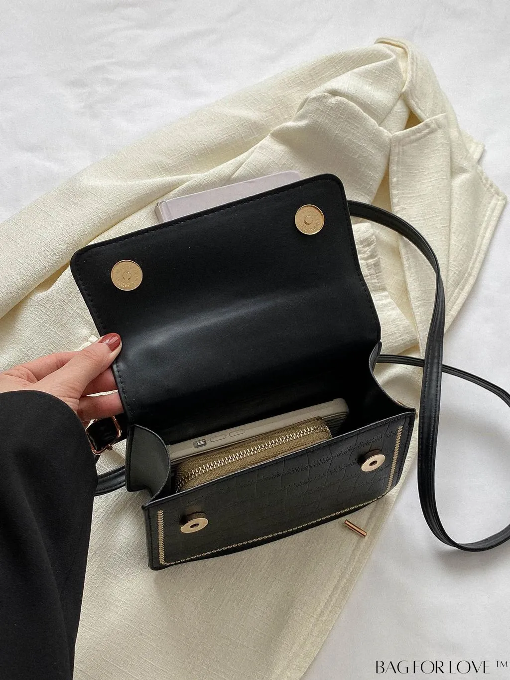 BagForLove - Crocodile Embossed Square Mini Bag with Top Handle