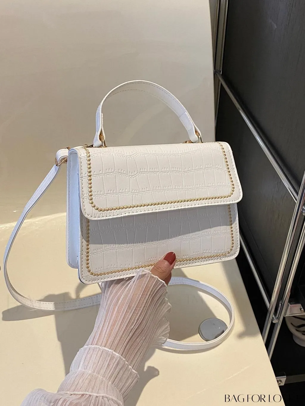 BagForLove - Crocodile Embossed Square Mini Bag with Top Handle