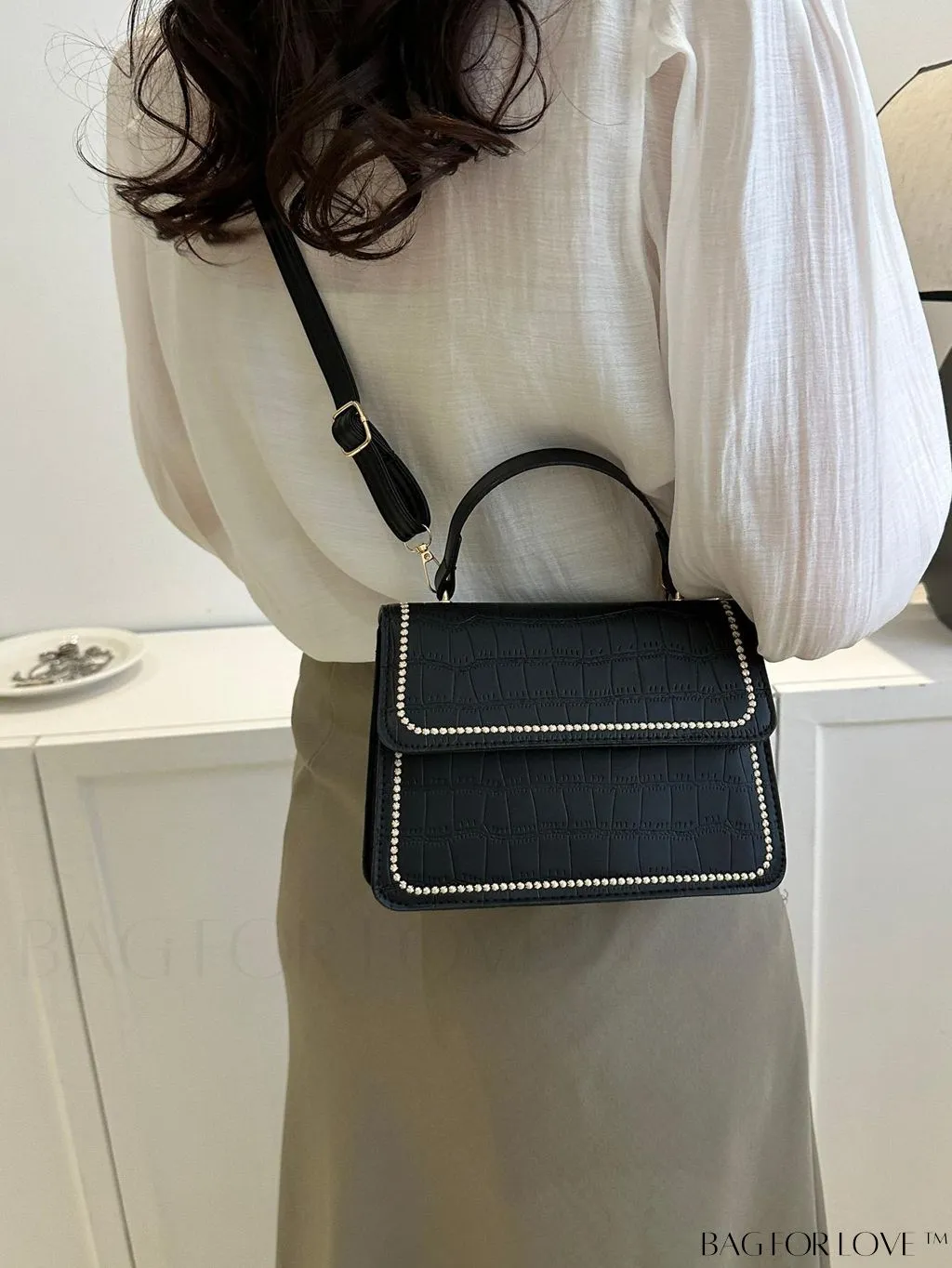 BagForLove - Crocodile Embossed Square Mini Bag with Top Handle