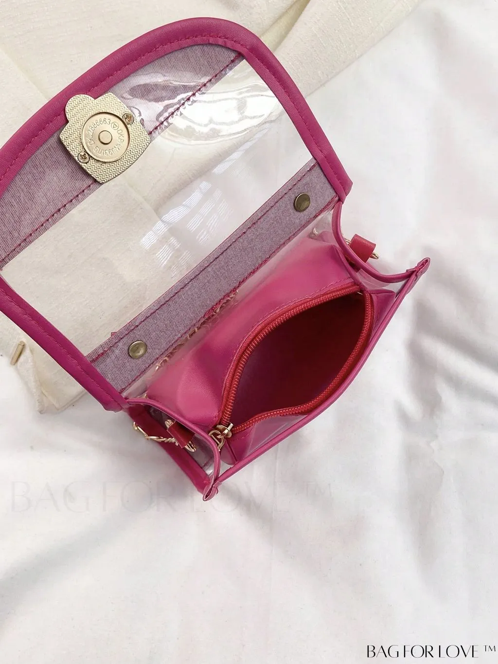 BagForLove - Faux Pearl Chain Mini Flap Square Bag with Inner Pouch - Fashionable & Transparent