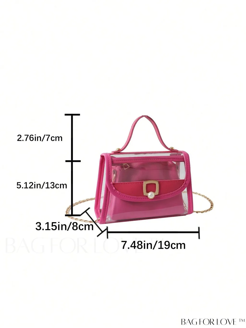 BagForLove - Faux Pearl Chain Mini Flap Square Bag with Inner Pouch - Fashionable & Transparent