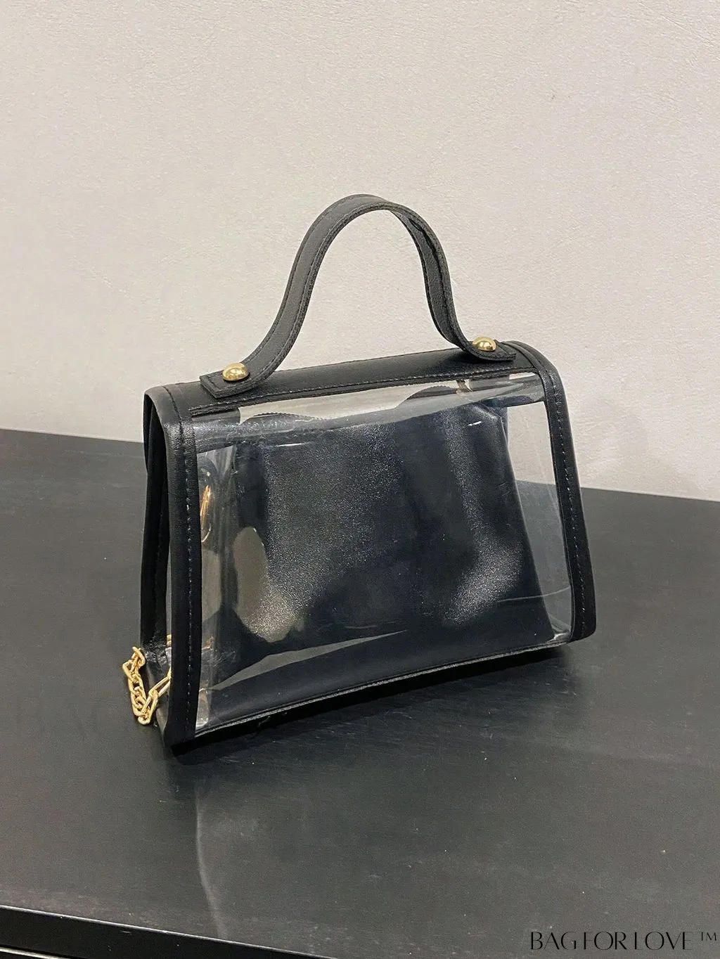 BagForLove - Faux Pearl Chain Mini Flap Square Bag with Inner Pouch - Fashionable & Transparent