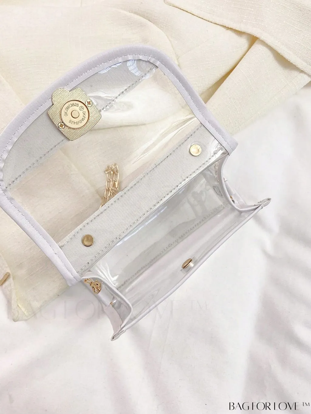 BagForLove - Faux Pearl Chain Mini Flap Square Bag with Inner Pouch - Fashionable & Transparent