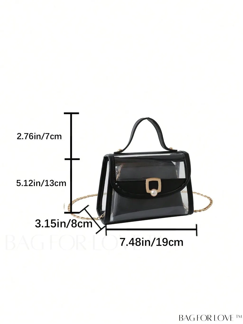 BagForLove - Faux Pearl Chain Mini Flap Square Bag with Inner Pouch - Fashionable & Transparent
