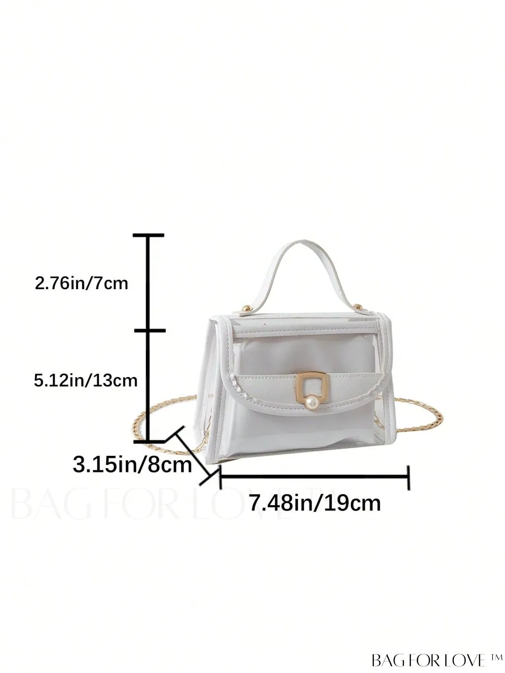BagForLove - Faux Pearl Chain Mini Flap Square Bag with Inner Pouch - Fashionable & Transparent