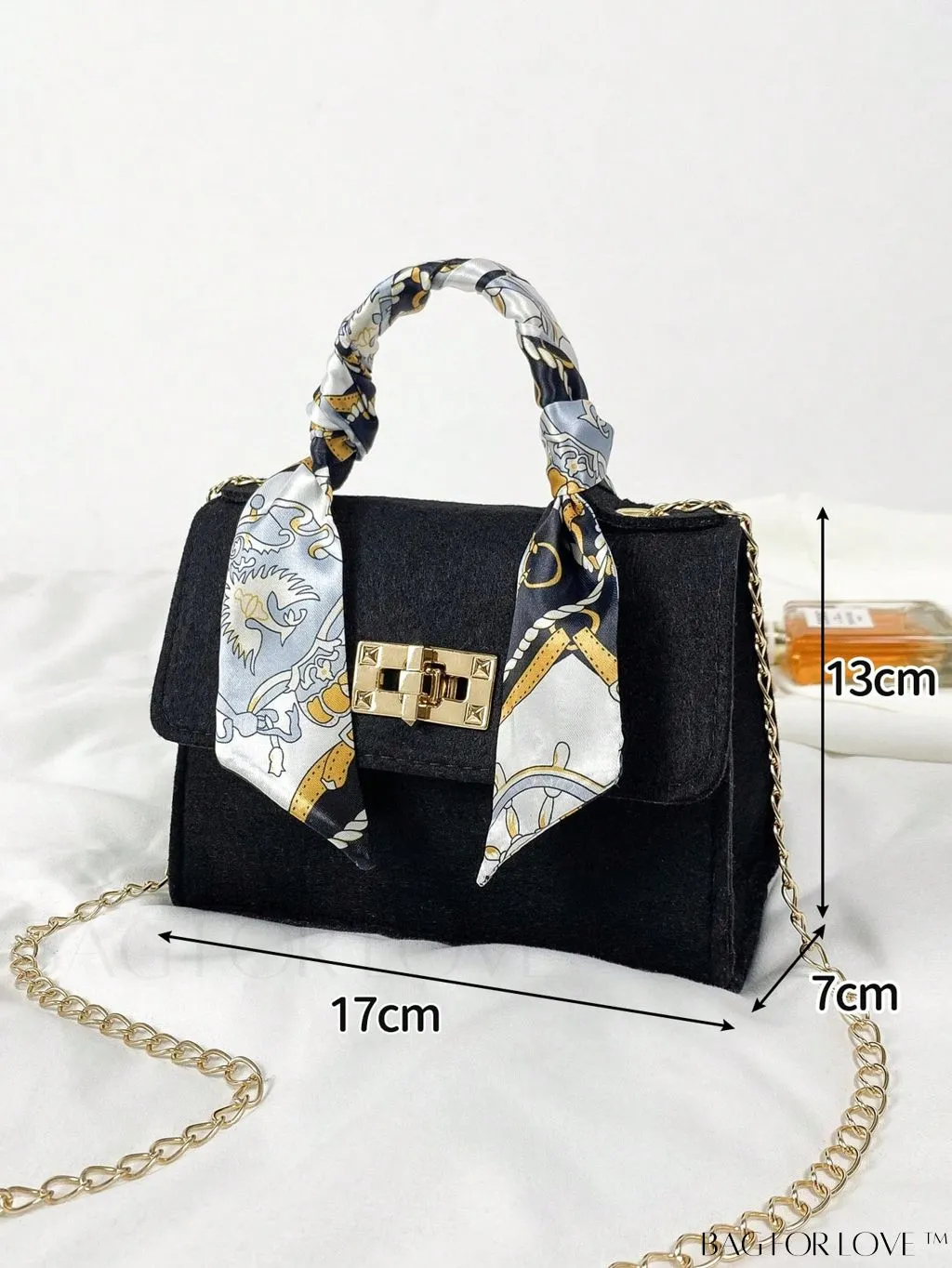 BagForLove - Felt Mini Square Bag with Chain Strap and Twist Lock